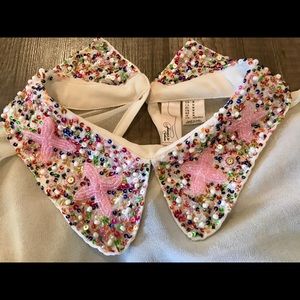 Cream top with embroidered collar